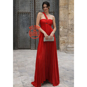 MANGO Red Pleated Front Knot Maxi Dress NWT Wedding Guest Formal